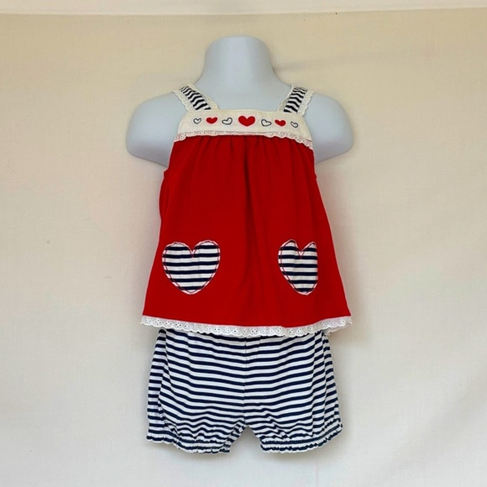 First Impressions Red, White, & Blue Babydoll Top & Shorts Set - ❤️ 🎇 🇺🇲